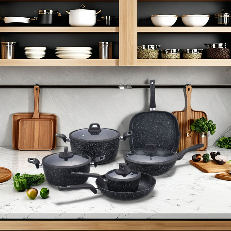 أزياء أسود مقاومة لمقلاة غير مقاومة للعصا أدوات طبخ مزورة