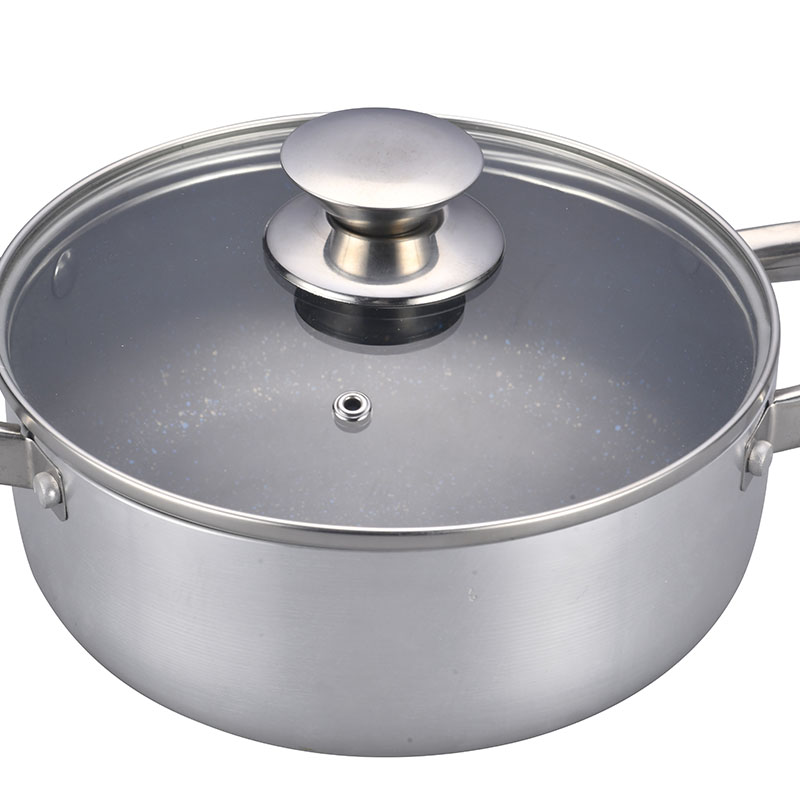 مجموعات أدوات طبخ مضغوطة من الفولاذ المقاوم للصدأ مع أغطية زجاجية