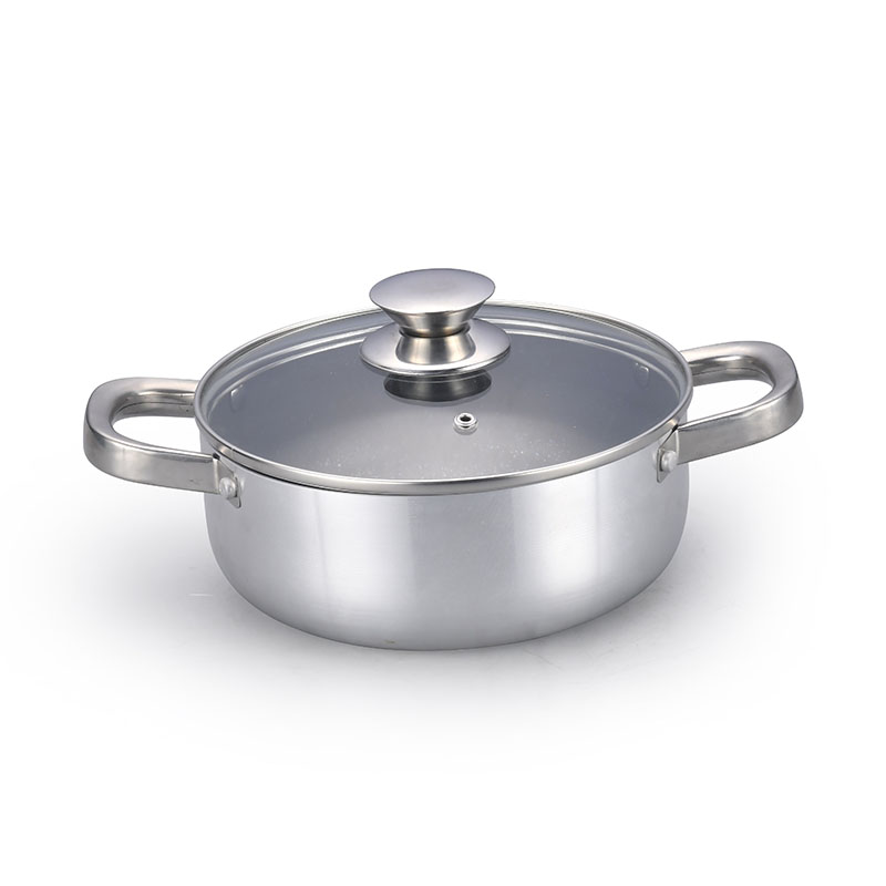 مجموعات أدوات طبخ مضغوطة من الفولاذ المقاوم للصدأ مع أغطية زجاجية