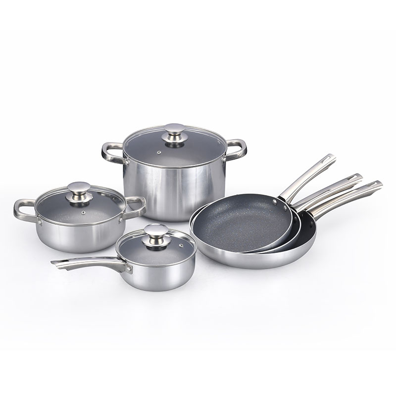 مجموعات أدوات طبخ مضغوطة من الفولاذ المقاوم للصدأ مع أغطية زجاجية