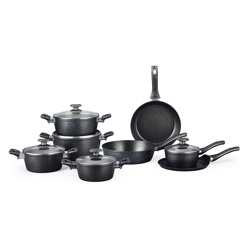 وعاء طلاء الحجر الرمادي الداكن مجموعة أدوات طبخ مزورة