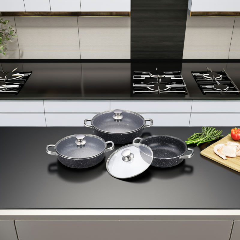 مجموعة من الفولاذ المقاوم للصدأ غير العصي مجموعة أدوات طبخ مضغوطة