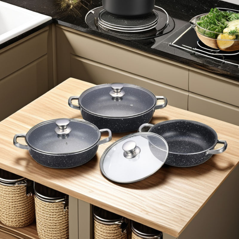 مجموعة من الفولاذ المقاوم للصدأ غير العصي مجموعة أدوات طبخ مضغوطة