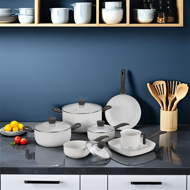 Gray Home Pan غير عصا مضغوطة مع غطاء