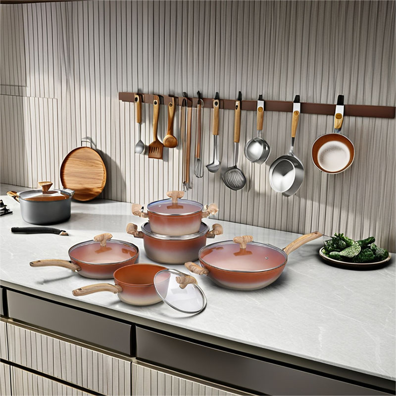 مجموعة وعاء غير عصا أدوات طبخ مزورة مع الحبوب الخشبية