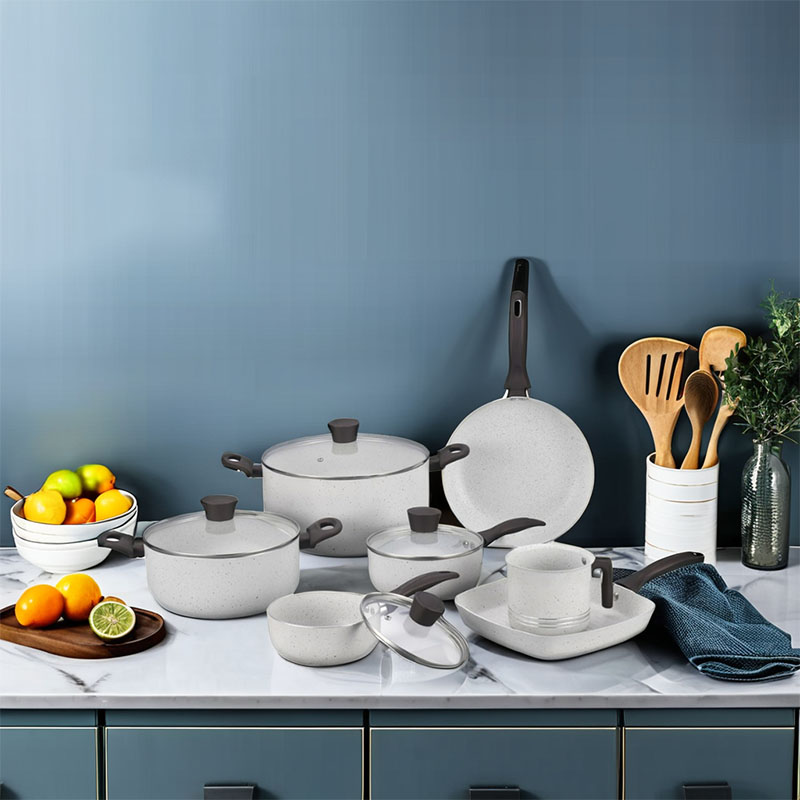 Gray Home Pan غير عصا مضغوطة مع غطاء