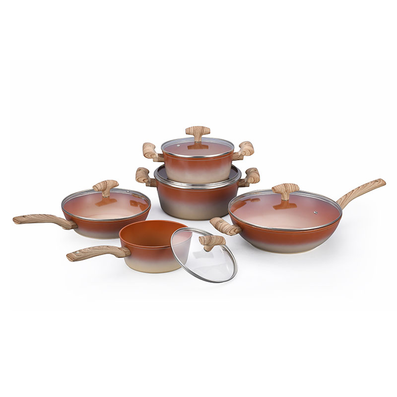 مجموعة وعاء غير عصا أدوات طبخ مزورة مع الحبوب الخشبية