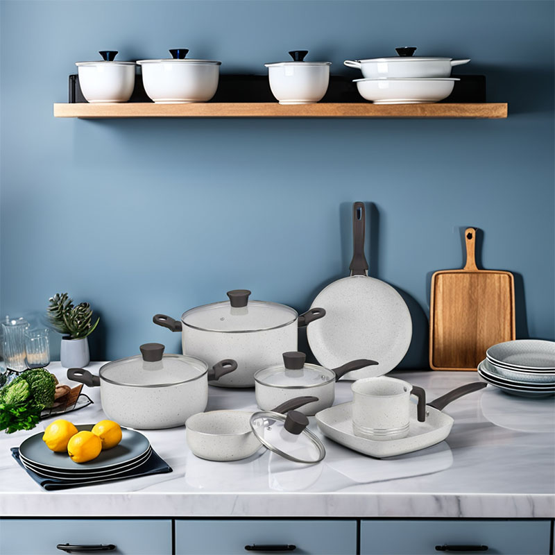 Gray Home Pan غير عصا مضغوطة مع غطاء