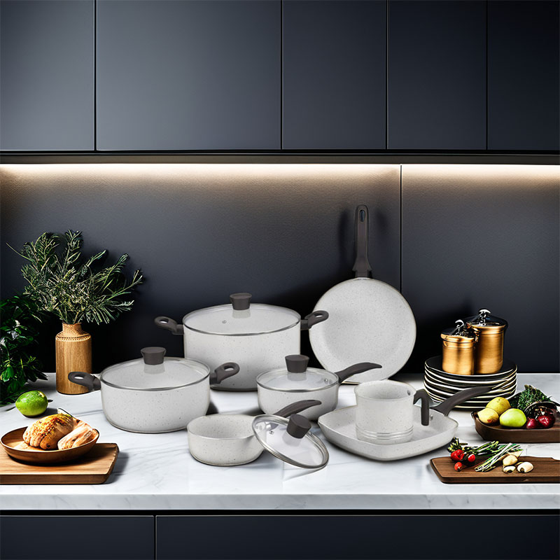 Gray Home Pan غير عصا مضغوطة مع غطاء