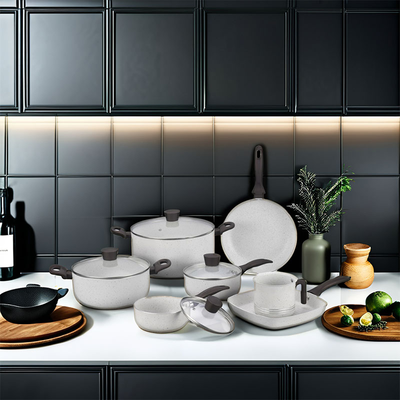 Gray Home Pan غير عصا مضغوطة مع غطاء