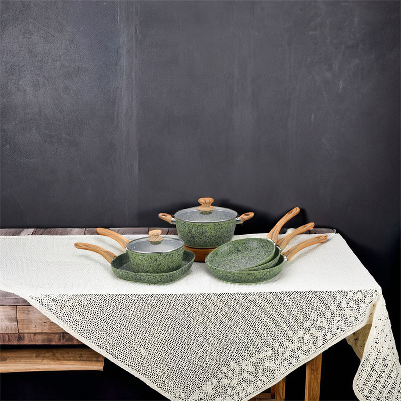 الرخام مزور أدوات طبخ غير عصا مع الحبوب الخشبية