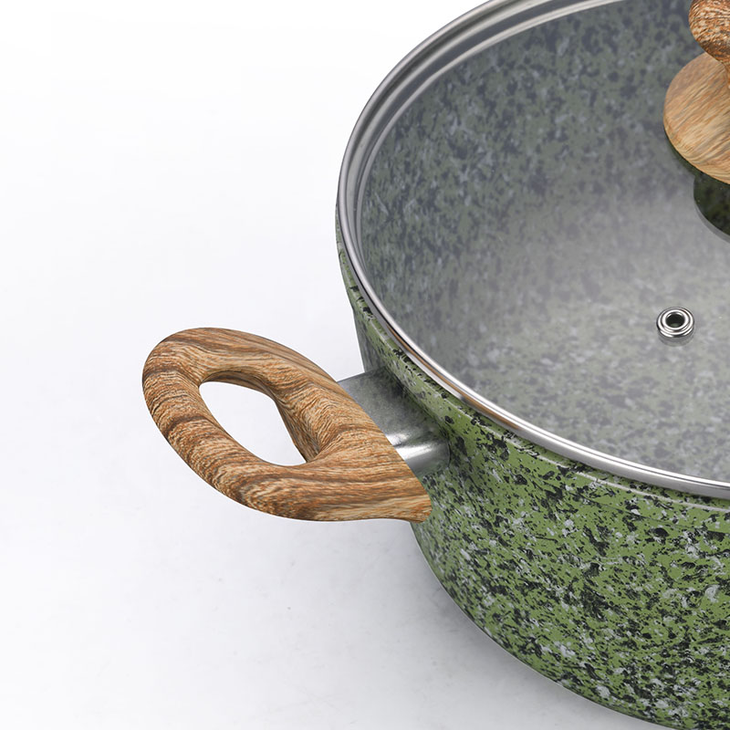 الرخام مزور أدوات طبخ غير عصا مع الحبوب الخشبية