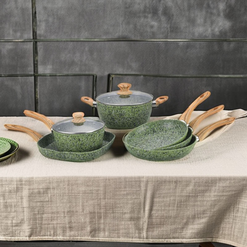 الرخام مزور أدوات طبخ غير عصا مع الحبوب الخشبية