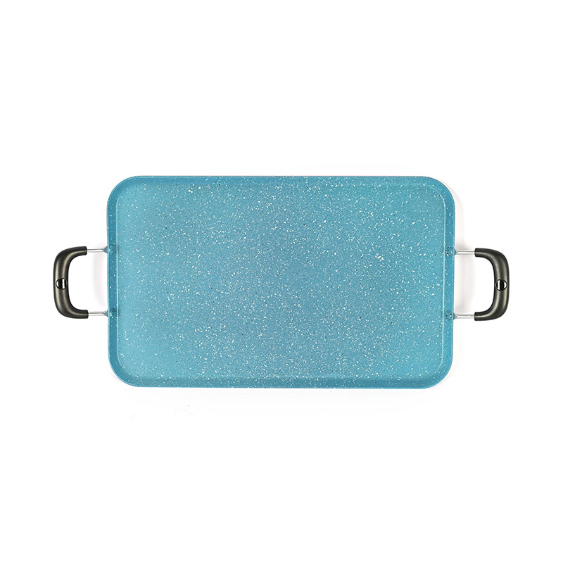 برامج طبخ مقلاة مستطيلة الرخام مع مقبض معدني