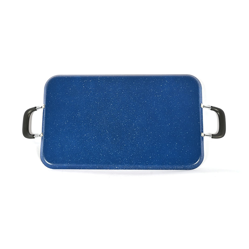 برامج طبخ مقلاة مستطيلة الرخام مع مقبض معدني