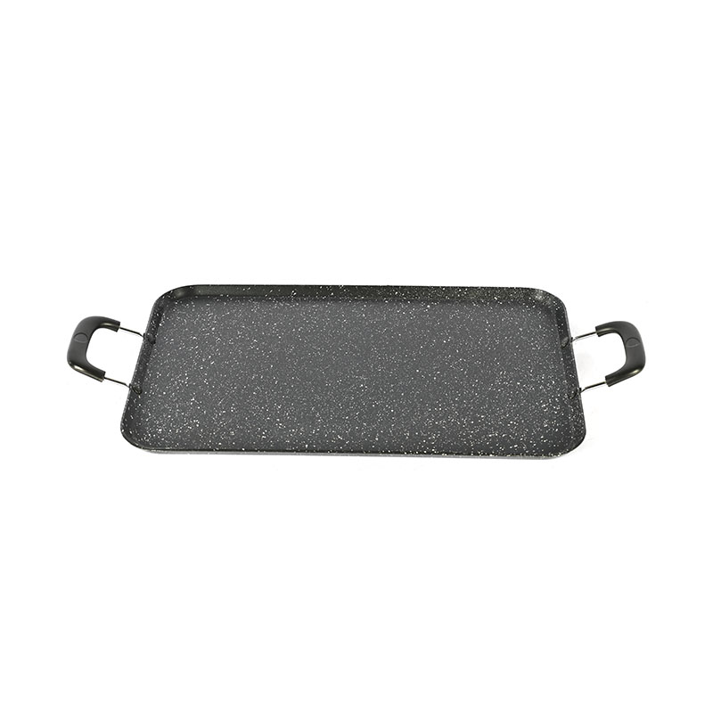 برامج طبخ مقلاة مستطيلة الرخام مع مقبض معدني