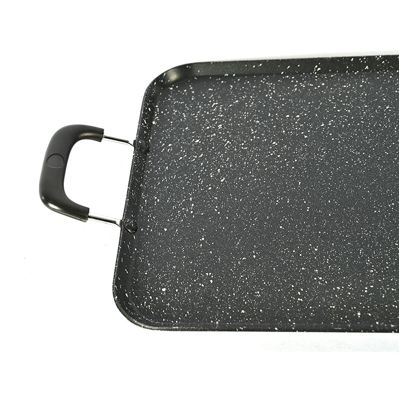 برامج طبخ مقلاة مستطيلة الرخام مع مقبض معدني
