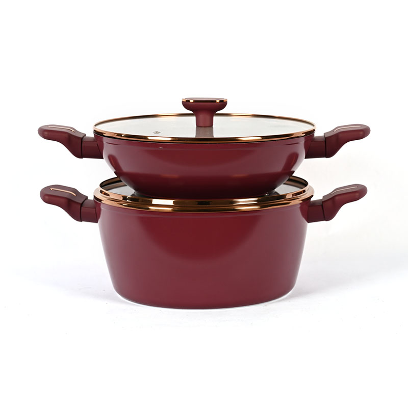 تيلامون بورغوندي أدوات طبخ مجموعة مع إكسسوارات حافة ذهبية